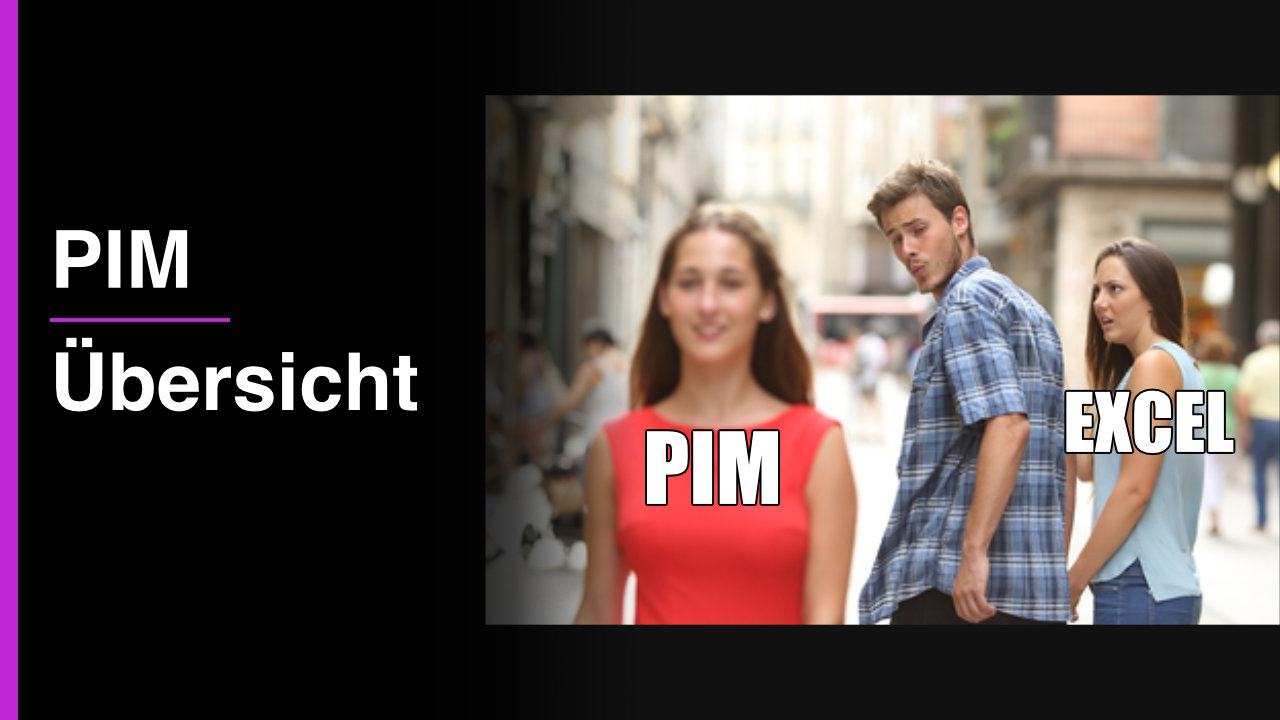 zeigt das meme distracted boyfriend um den Unterschied zwischen einer Excel Tabelle und einem PIM für die Verwaltung von Content zu zeigen