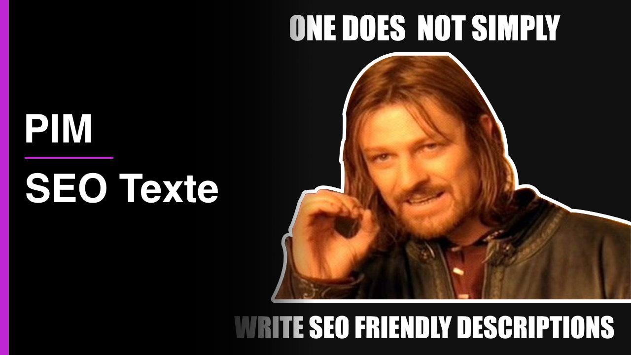 Titelbild mit der Aufschrift "SEO Texte". Zeigt das "One does not simply" Meme mit dem Untertitel "write SEO friendly descriptions"