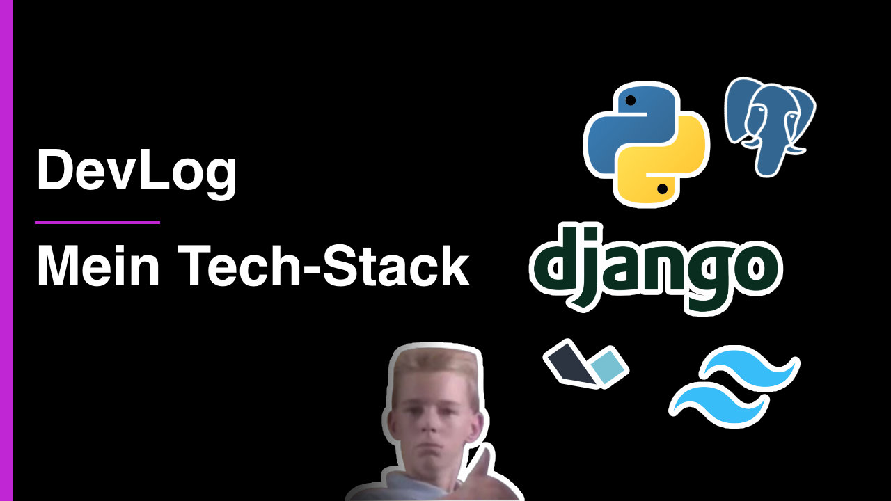 Logos verschiedener Technologien wie Python, PostgreSQL auf einem technisch anmutenden Hintergrund